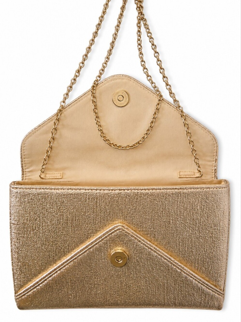 La Regale Gold Metallic Envelope Clutch Evening Bag with Chain Strap